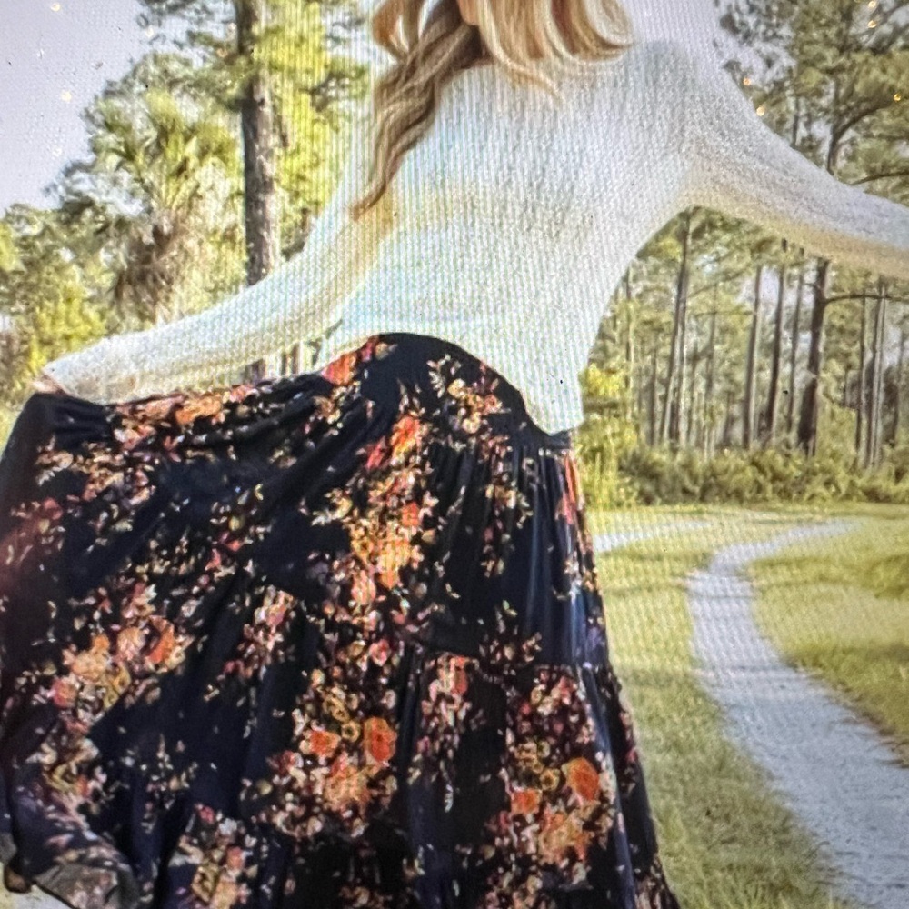 NATURAL LIFE Orange Navy Maxi Tiered Skirt